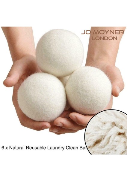 6'lı Yün Keçe Kurutma Topu, Doğal Pamuk ve Yün Materyali, Beyaz Renk