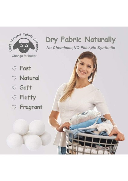 6'lı Yün Keçe Kurutma Topu, Doğal Pamuk ve Yün Materyali, Beyaz Renk indirimleri