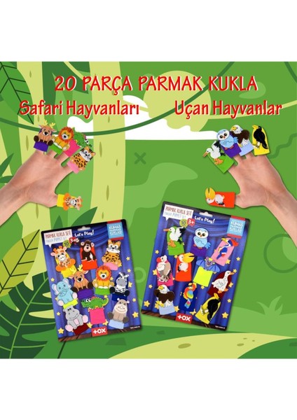2 Set - 20 Parça Safari ve Uçan Hayvanlar Parmak Kukla T223 T222 1 Adet