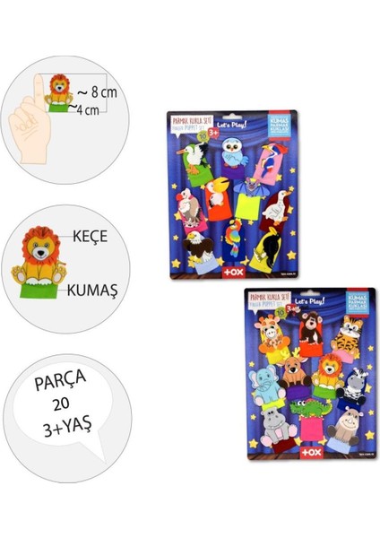 2 Set - 20 Parça Safari ve Uçan Hayvanlar Parmak Kukla T223 T222 1 Adet