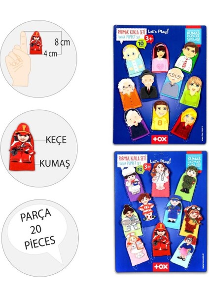 2 Set - 20 Parça Aile Üyeleri ve Meslekler 20 Parça Parmak Kukla T751 T762 1 Adet