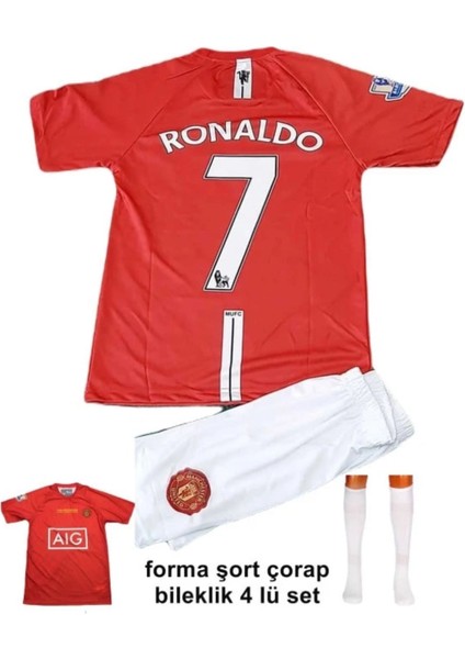 Cristiano Ronaldo Mabchester.unıted Moscow 2008 Kırmızı Çocuk Forması 4lü Set Çorap+Biliklik Hediye fiyatları