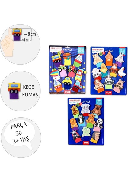 3 Set - 30 Parça Taşıtlar, Evcil ve Vahşi Hayvanlar Parmak Kukla T181 T772 T782 1 Adet
