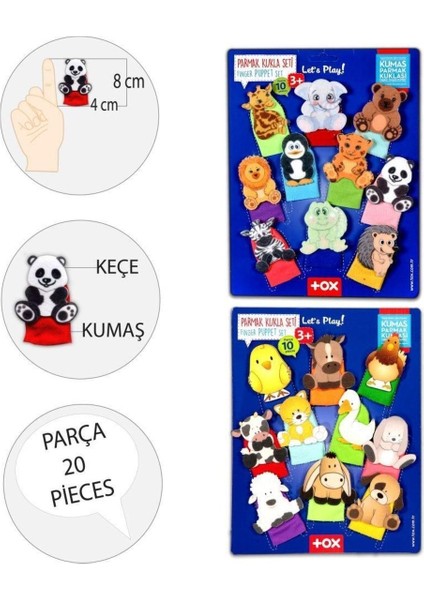 Elite 2 Set - 20 Parça Evcil Hayvanlar ve Vahşi Hayvanlar Parmak Kukla T771 T782 1 Adet