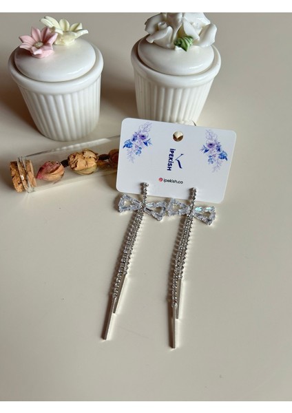 Taşlı Fiyonk Detaylı Uzun Silver Sallantılı Küpe – Şık ve Işıltılı Tasarım