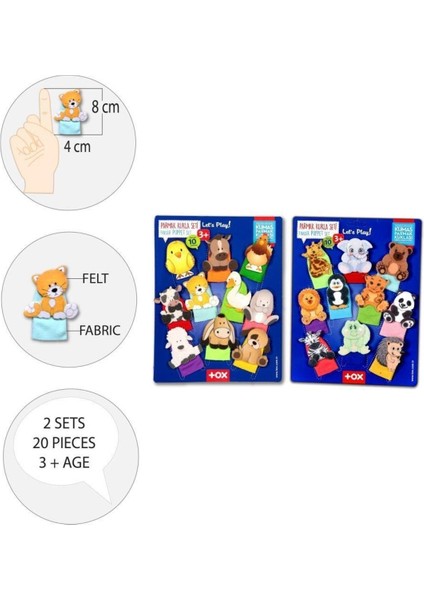 Elite 2 Set - 20 Parça Evcil Hayvanlar ve Vahşi Hayvanlar Parmak Kukla T771 T782 1 Adet