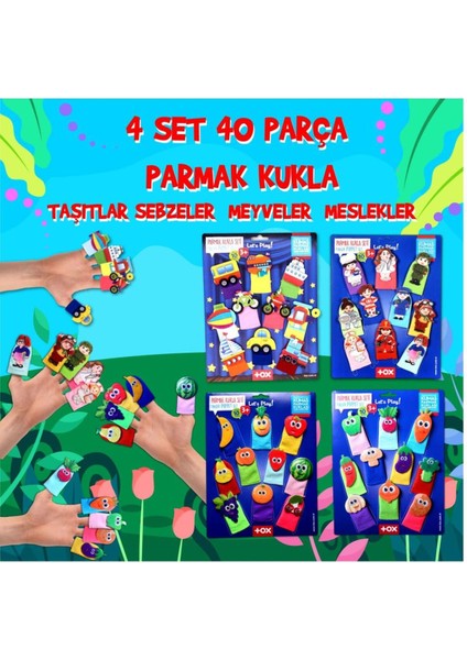 Elite 4 Set - 40 Parça Meyveler , Sebzeler , Meslekler ve Taşıtlar Parmak Kukla T762 T105 T104 T181 1 Adet