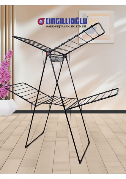 Kalın Borulu Çift Katlı Çamaşır Kurutma Askısı, Siyah, Metal, TR Menşei fiyatları