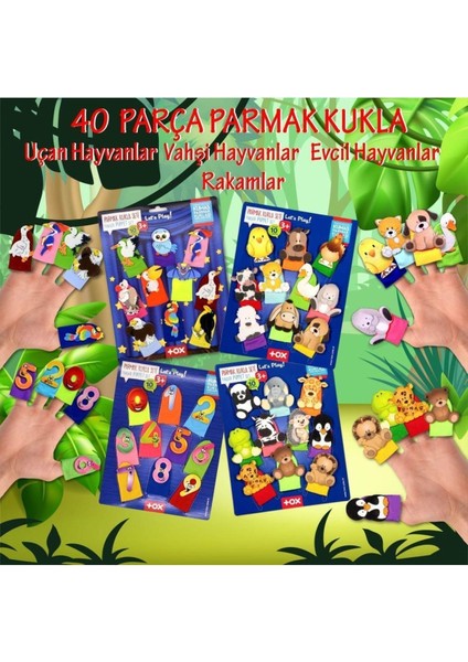 Elite 4 Set - 40 Parça Rakamlar, Uçan, Evcil ve Vahşi Hayvanlar Parmak Kukla T771 T781 T222 T64 1 Adet