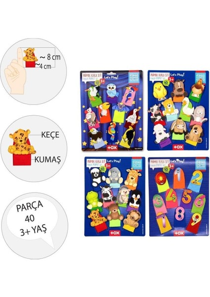 Elite 4 Set - 40 Parça Rakamlar, Uçan, Evcil ve Vahşi Hayvanlar Parmak Kukla T771 T781 T222 T64 1 Adet