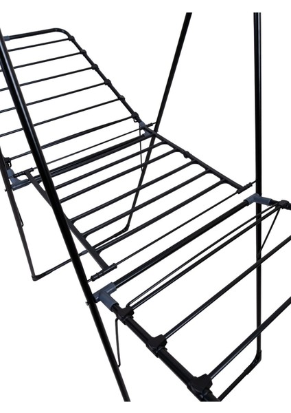 Kalın Borulu Çift Katlı Çamaşır Kurutma Askısı, Siyah, Metal, TR Menşei