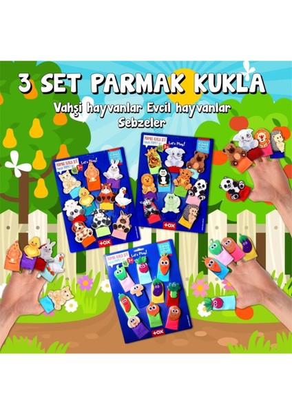 3 Set - 30 Parça Evcil , Vahşi Hayvanlar ve Sebzeler Parmak Kukla 1 Adet