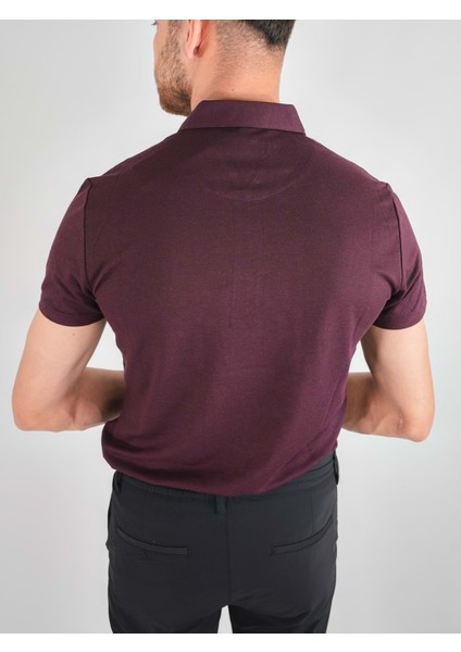 Erkek Fermuarlı Bordo Yakalı Tshirt