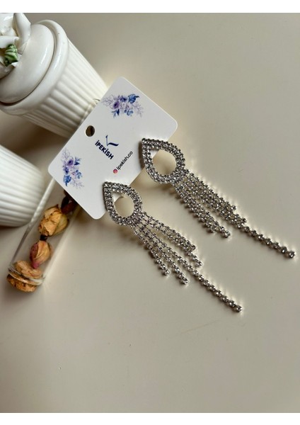 Taşlı Damla Formlu 4 Sallantılı Silver Küpe – Zarif ve Işıltılı Tasarım fiyatları