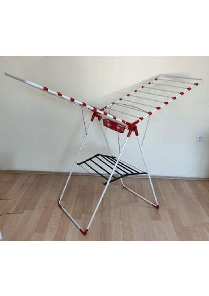 Kalın Borulu Çamaşır Askısı, Beyaz-Kırmızı, Metal, Dayanıklı ve Şık Tasarım fiyatları