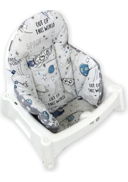 Çift Taraflı Astronot ve Yıldız Desenli 0-3 Yaş Mama Sandalyesi Minderi Lacivert Portatif Kolay Temizlenir