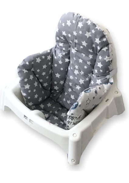 Çift Taraflı Astronot ve Yıldız Desenli 0-3 Yaş Mama Sandalyesi Minderi Lacivert Portatif Kolay Temizlenir