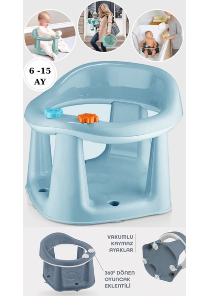 Elite Vakum Tabanlı Bebek Mama Sandalye Oturağı Oyuncaklı Banyo Oturağı Yeşil 5ADET 1lt Saklama Kabıhediye 1 Adet