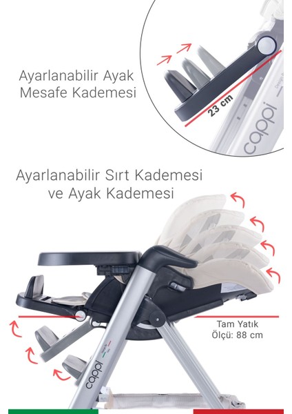Elite Cappi Yükseklik Kademeli Sırt Kısmı Yatabilir Mama Sandalyesi 1 Adet