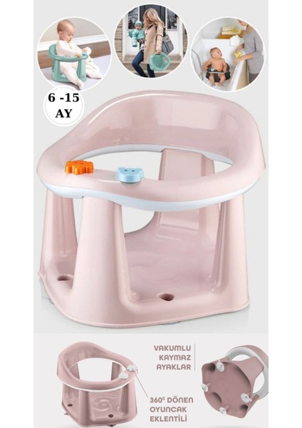 Elite Vakum Tabanlı Bebek Mama Sandalye Oturağı Oyuncaklı Banyo Oturağı Pembe 5ADET 1lt Saklama Kabıhediye 1 Adet