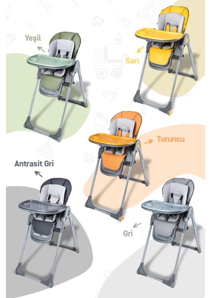 Flex Antibakteriyel Deri Mama Sandalyesi – 0-3 Yaş, Kırmızı, Ayarlanabilir Yükseklik ve 5 Noktalı Emniyet Kemeri