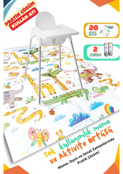 Elite Mama Sandalyesi Altı ve Aktivite Örtüsü | Bebek Alt Örtüsü | Kullan At Örtü | Hayvanlar | 2'li Set 1 Adet