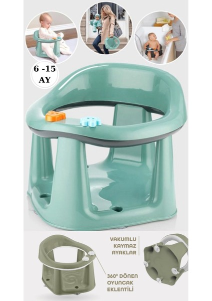 Elite Vakum Tabanlı Bebek Mama Sandalye Oturağı Oyuncaklı Banyo Oturağı Yeşil 5ADET 1lt Saklama Kabıhediye 1 Adet