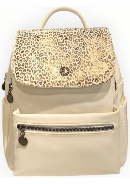 Kadın Sırt Çantası Beyaz Leopar