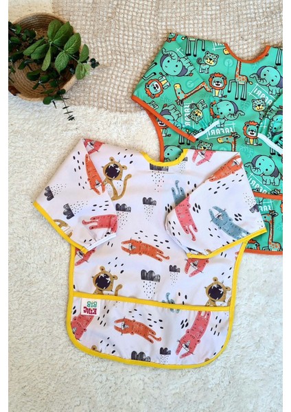Elite Safari ve Roar Desenli 2'li Paket Sıvı Geçirmez Unisex Çocuk Aktivite ve Mama Önlüğü 6-24 Ay 1 Adet modelleri