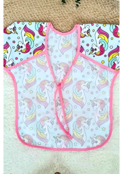 Elite Unicorn Pembe Desenli Sıvı Geçirmez Kız Aktivite ve Mama Önlüğü 6-24 Ay 1 Adet