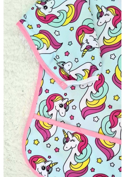Elite Unicorn Pembe Desenli Sıvı Geçirmez Kız Aktivite ve Mama Önlüğü 6-24 Ay 1 Adet