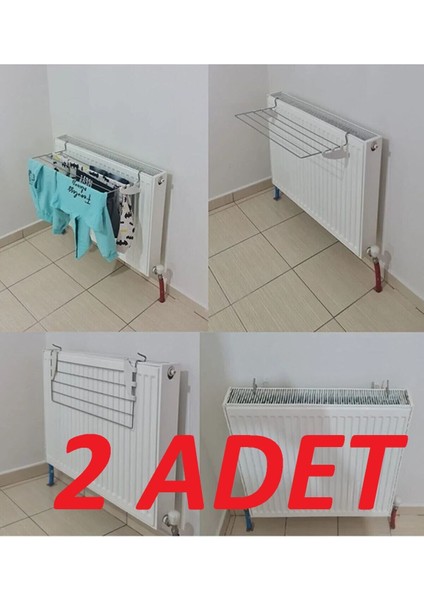 İki Adet Çamaşır Kurutmalık Petek Üstü, 60cm, 5 Telli, Metal, Gri