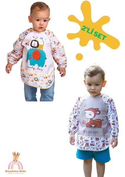 Elite Uzun Kollu Sıvı Geçirmez Mama Önlüğü 2'li Set (6-24 Ay) Safari-Karaca 1 Adet