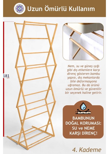 Katlanabilir Bambu Çamaşır Kurutmalık, 3 Katlı, Ahşap ve Şık Tasarım indirimleri
