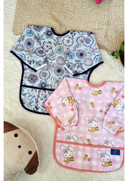 Elite Flower ve Carrot Desenli 2'li Paket Sıvı Geçirmez Kız Çocuk Aktivite ve Mama Önlüğü 6-24 Ay 1 Adet