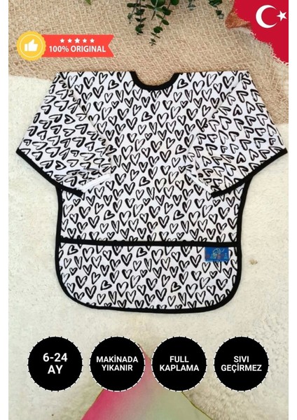 Elite Heart Desenli Sıvı Geçirmez Unisex Aktivite ve Mama Önlüğü 6-24 Ay 1 Adet