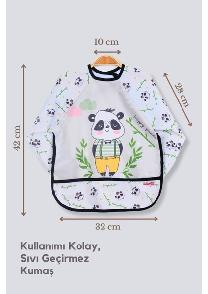 Elite 2'li Uzun Kollu Giyilebilir Sevimli Ayı-Panda Desen Sıvı Geçirmez Aktivite ve Mama Önlüğü 6-24 Ay 1 Adet