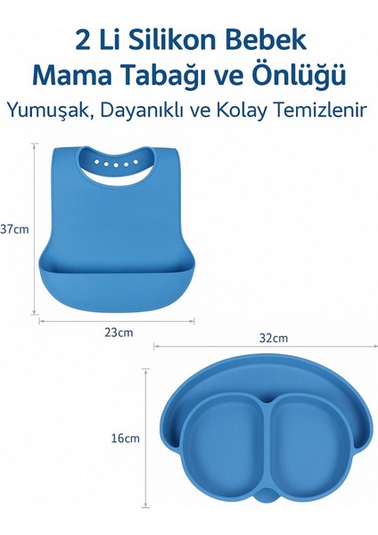 Elite Bebek Silikon Vakumlu Mama Tabağı Kaşık Önlük Seti 1 Adet fırsatları