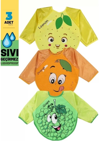 Elite Meyve Desenli 3'lü Paket Unisex Aktivite ve Mama Önlüğü 0-18 Ay Sıvı Geçirmez. 1 Adet modelleri
