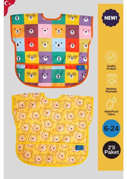 Elite Sıvı Geçirmez Kolsuz 6-24 Ay 2'li Aktivite ve Mama Önlüğü ( Colour-Bear ) 1 Adet
