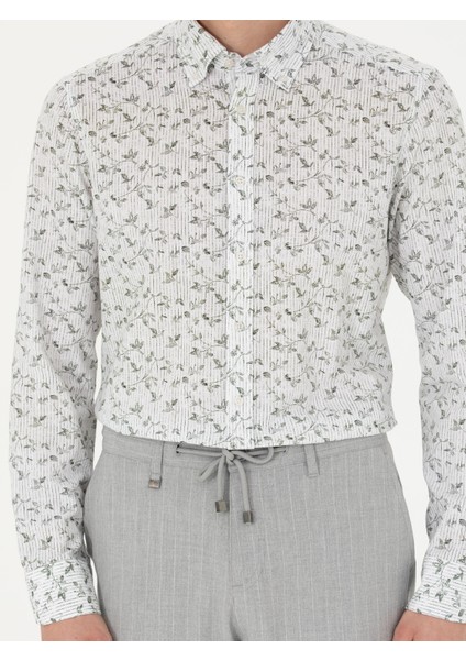 Erkek Haki Slim Fit Uzun Kollu Gömlek 50253868-VR027