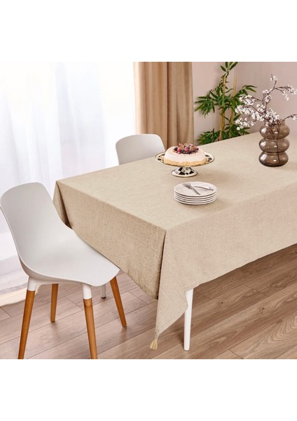 Soft Pallium Püsküllü Masa Örtüsü - Bej - 150X220 cm