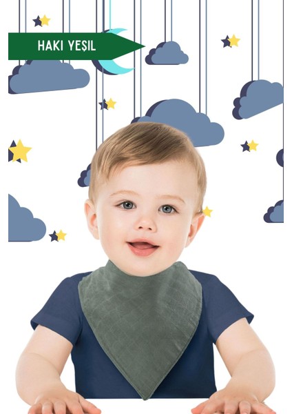 Elite %100 Organik Pamuk Müslin Bebek Önlüğü Çift Katlı Iki Çıtçıtlı Bebek Salya Önlük & Fular (4 Adet) 1 Adet