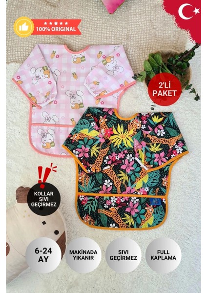 Elite Carrot ve Dream Desenli 2'li Paket Sıvı Geçirmez Kız Çocuk Aktivite ve Mama Önlüğü 6-24 Ay 1 Adet