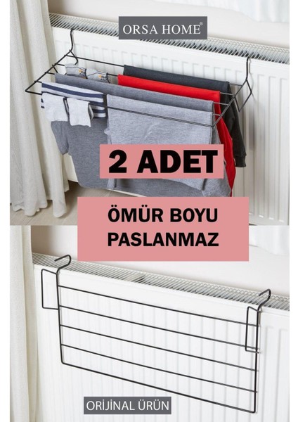 2'li Metal Siyah Kalorifer Üstü Çamaşırlık, Petek Kurutmalık Seti