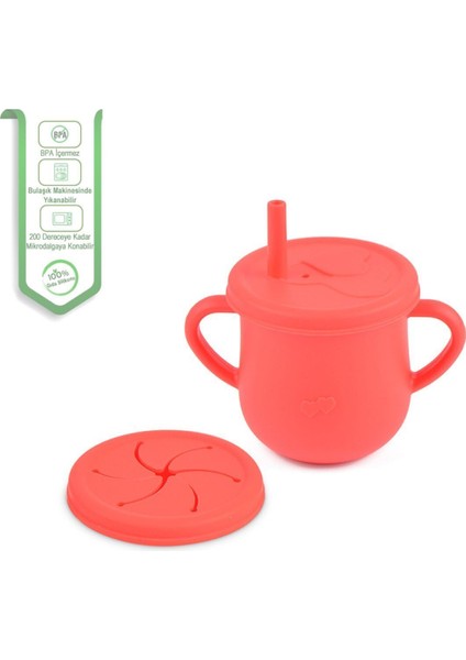 Elite Silikon Pipetli Bardak, ( Alıştırma Bardağı ) Çerez Kapağı / Kırmızı 1 Adet