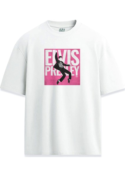 Elvis Presley Ikon Dans Tasarım Müzik Pembe Baskılı Unisex Oversize Tişört