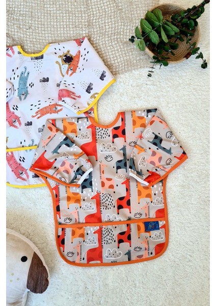 Elite Roar ve Graffe Desenli 2'li Paket Sıvı Geçirmez Kız Çocuk Aktivite ve Mama Önlüğü 6-24 Ay 1 Adet