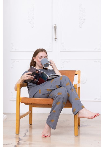 Kadın Ayıcık Desenli Pijama Takımı Gri fiyatları