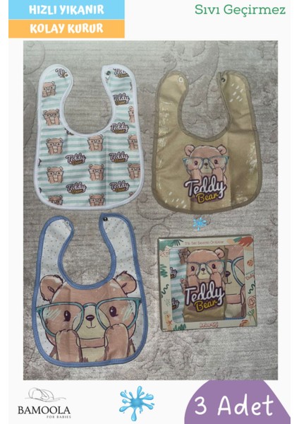 Elite 3 Adet Gözlüklü Ayıcık Desenli Bebek Mama ve Salya Önlüğü - (Sıvı Geçirmez - Microfiber - Çıtçıtlı) 1 Adet fiyatları